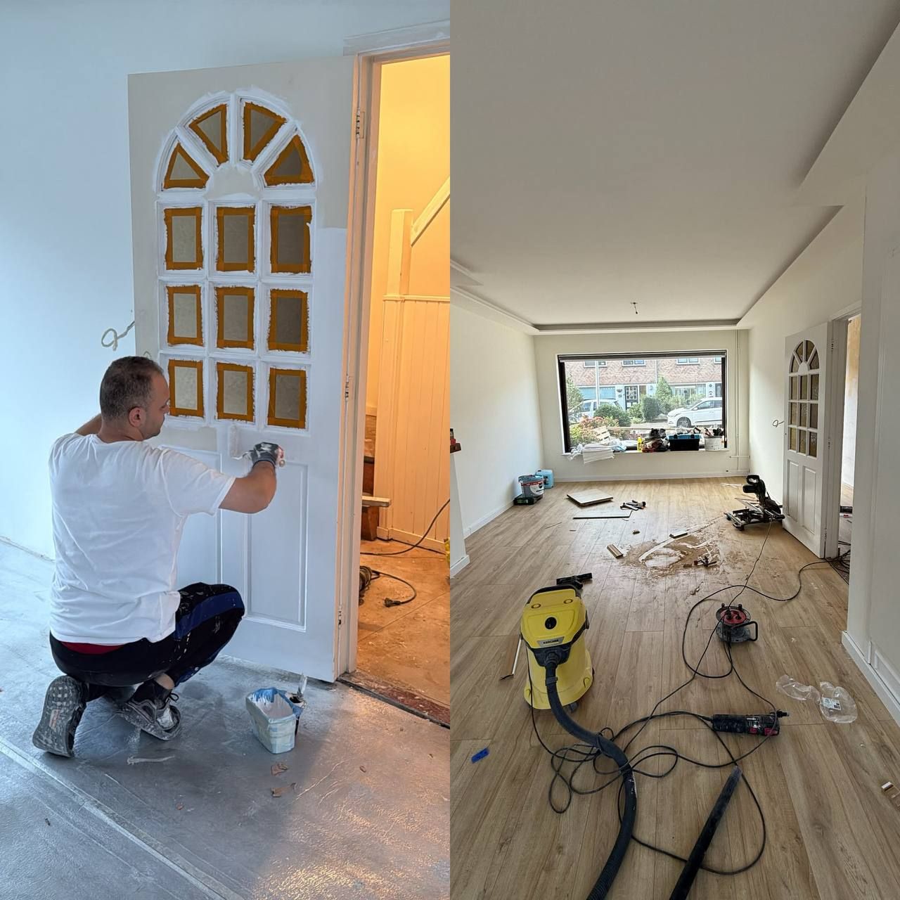 Woonkamer: deuren en kozijnen gelakt